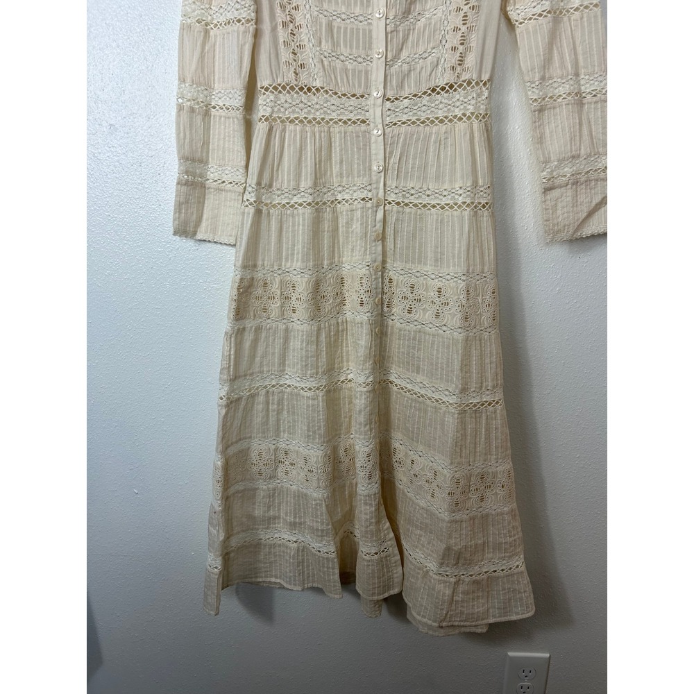 Reformation Elsie Long sleeve Lace Cotton Midi Dress Almond Sz 2 - Picture 3 of 8